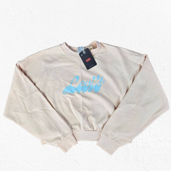 Levi's Peach Pink Graphic Logo Cropped Crewneck Pullover Sweatshirt Size Medium - Picture 2 of 9